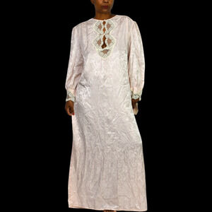 Eve Stillman Couture Satin Nightgown Vintage Pink Jacquard Gown Long Lace Medium